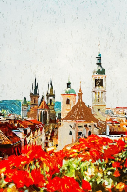 Prague czech republic beautiful oil paint landscape