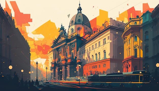 Prague Czech Republic cityscape Creative illustration Ai Generate