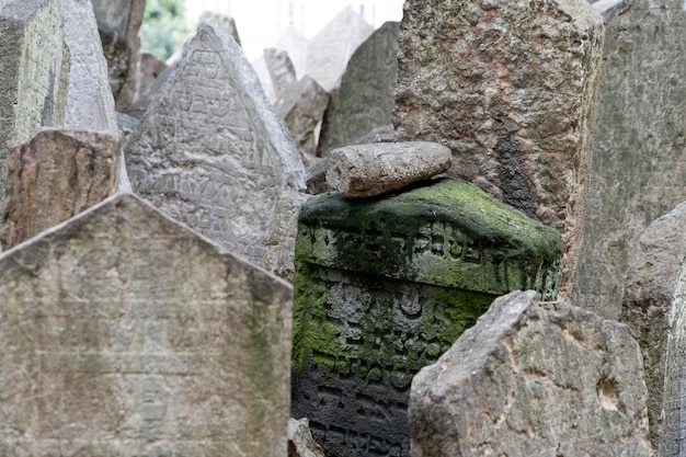 PRAGUE, CZECH REPUBLIC - JULY 17 2019 - jewish old cemetery in prague