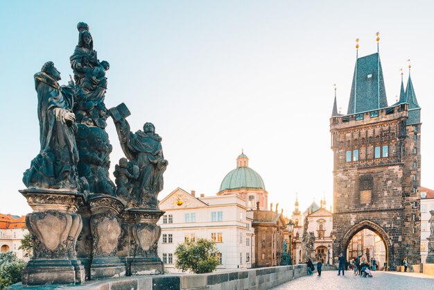 PRAGUE CZECH REPUBLIC September 22 2018 Charles bridge on sunrise