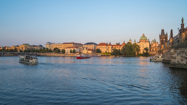 Prague, Czech Republic: View to Vitava river in Prague, beautiful summer day.