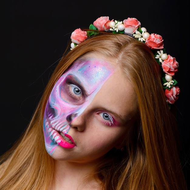 Prague czechia th may beautiful young woman with makeup skeleton studio shot