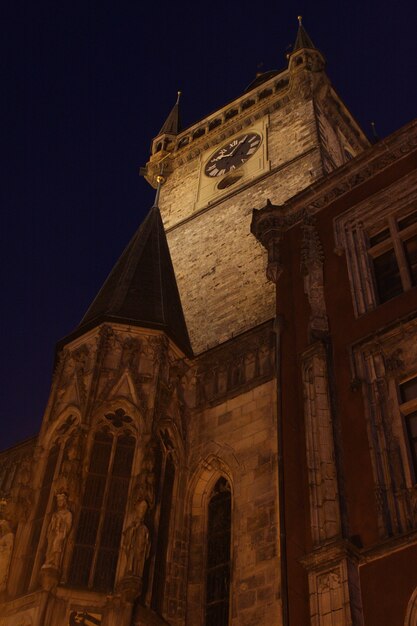 夜のプラハ旧市庁舎、旅行写真