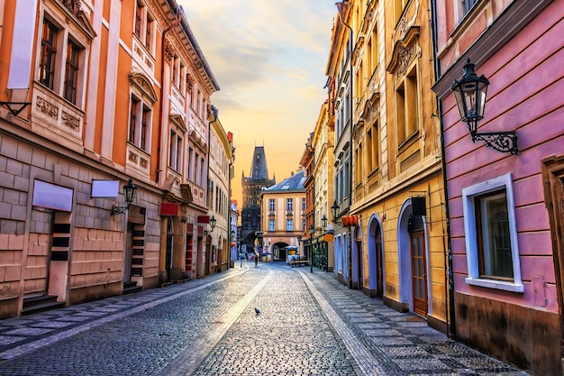 Prague street and the Powder Gate no people