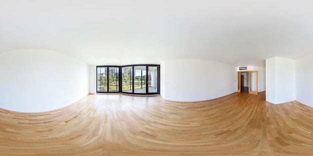 Photo praha czech july 21 2014 360 panorama view in modern white empty loft room overlooking the metropolis full 360 by 180 degrees panorama in equirectangular spherical projection vr ar content