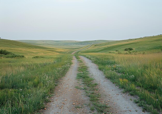 Photo prairie road through the green hills