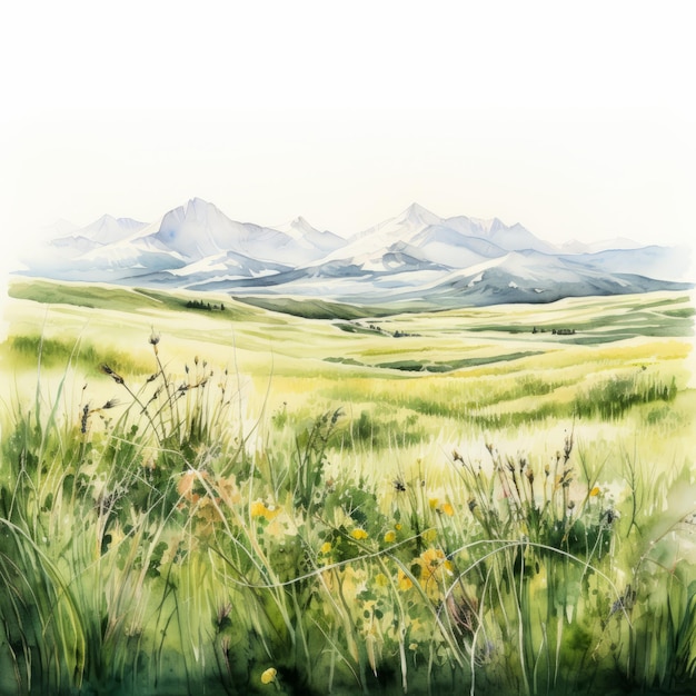 Прейри-Кор акварельная живопись зрелищные горы и луга