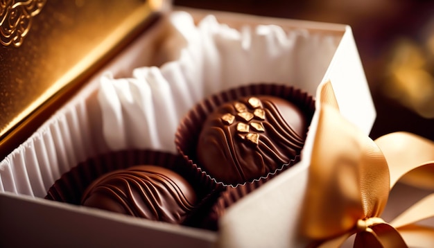 Pralines en pralines in een geschenkverpakking als luxe vakantiegeschenk generatieve ai