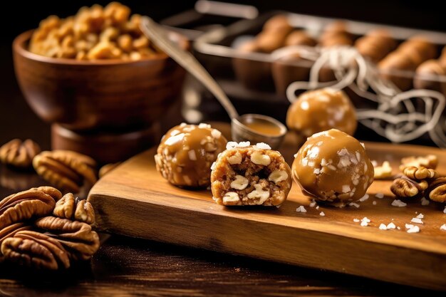 Photo pralines in the kitchen table professional advertising food photography ai generated