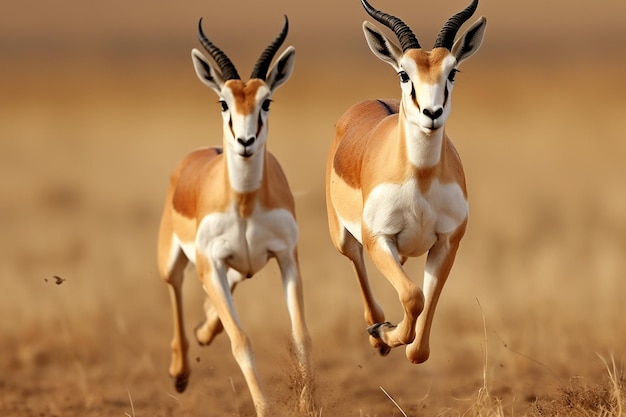 Prancing Antelopes on Plain