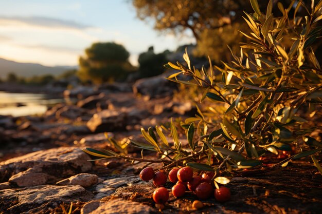 Pranquil olive grove in the warm glow of late afternoon the soft rustle of leaves in the breeze