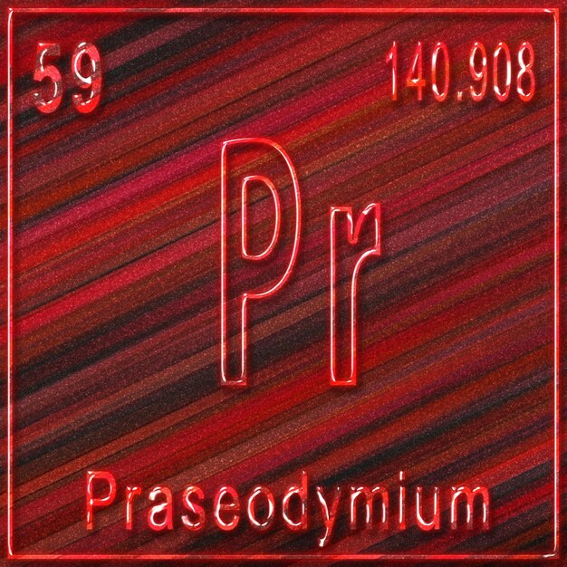 Praseodymium scheikundig element, bord met atoomnummer en atoomgewicht, periodiek systeemelement