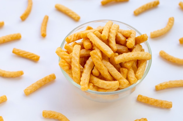 Photo prawn cracker sticks. shrimp crisp rice snack