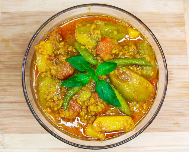 Photo prawn fish curry with moong dal