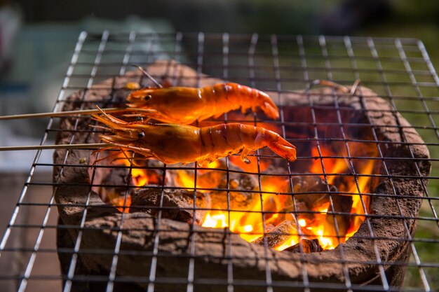 Prawn grill on charcoal stove