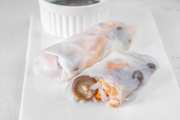 Prawn shiitake rice paper rolls