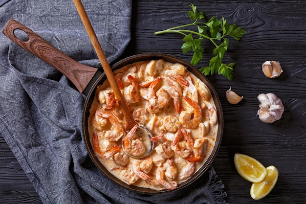 Prawns cooked in rich creamy Alfredo sauce