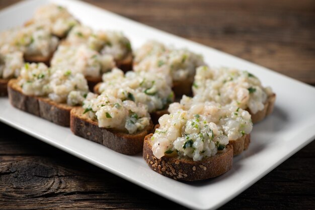 Prawns shrimp seafood bruschetta