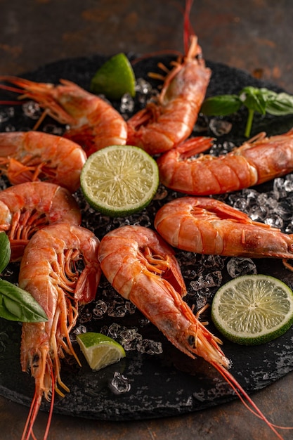 Photo prawns or shrimps with lemon