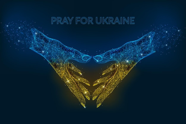 Pray for Ukraine concept Save Ukraine and I Support Ukraine Colors flag of ukraine Polygonal low poly style illustration