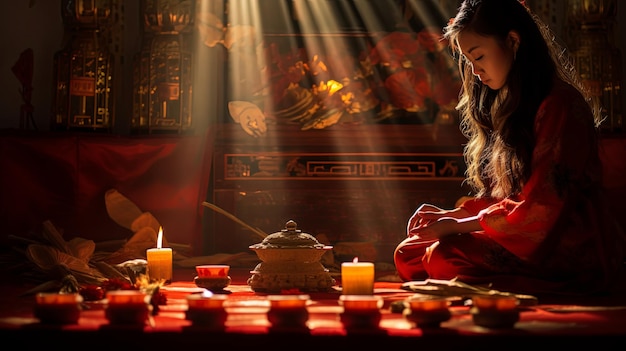 Молитва у алтаря во время китайского Нового года