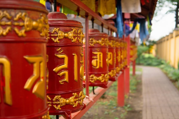 prayer wheels at the Datsan Gunzechoinei Buddhist temple