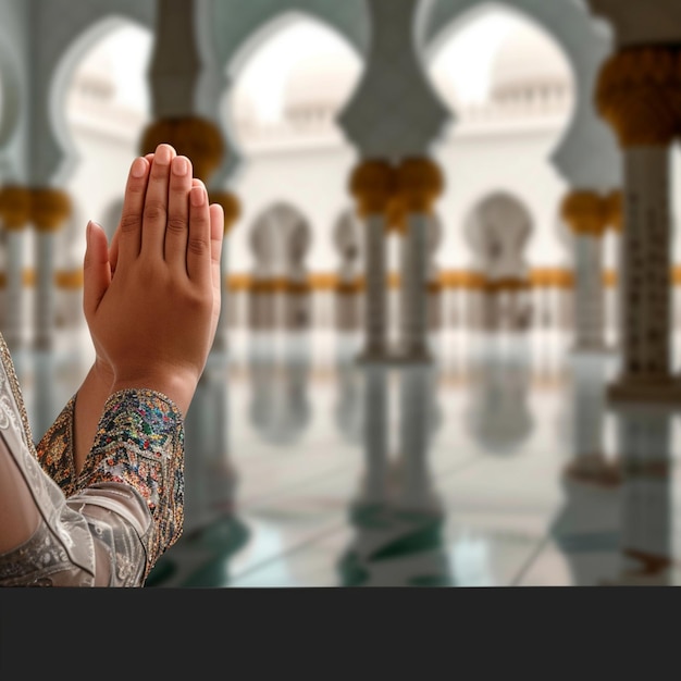 Фото Молитвенный момент рука поднята в молитве за рамадан фон для социальных сетей размер поста