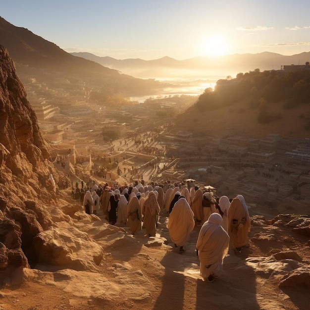 Prayerful Pilgrimage Panorama Eid Al Adha Photo