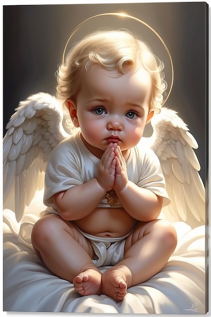 사진 기도하는 아기 소녀 천사 케루브 현실적인 기도