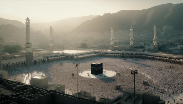 Praying at the famous minaret ancient spirituality generated by AI