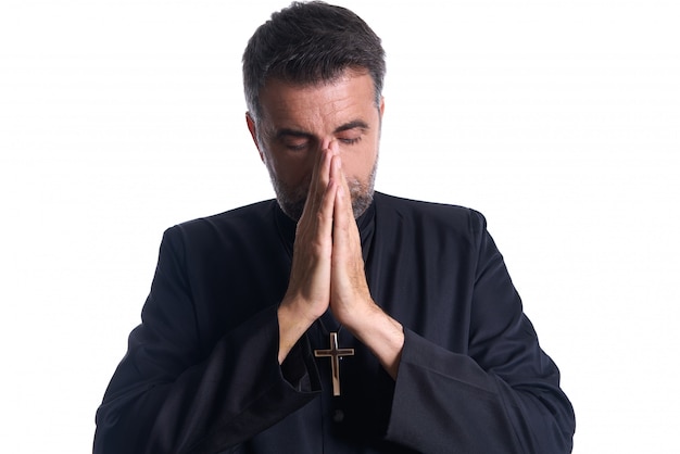 Praying hands priest portrait of male