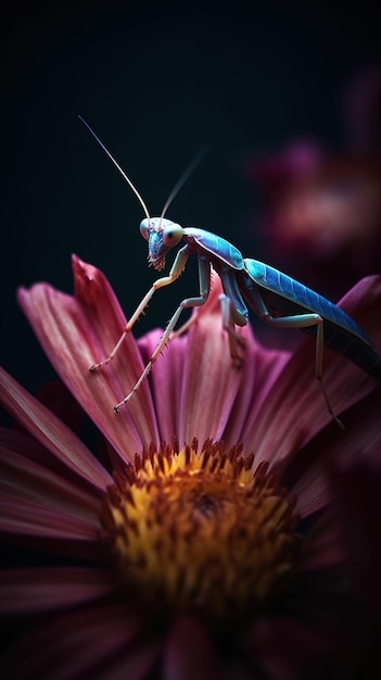 Photo praying mantis on a flower close up