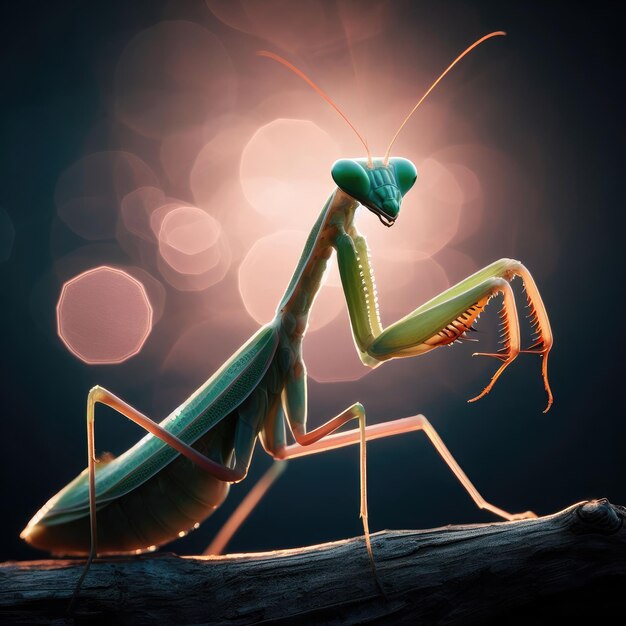 praying mantis on a ground macro insect background