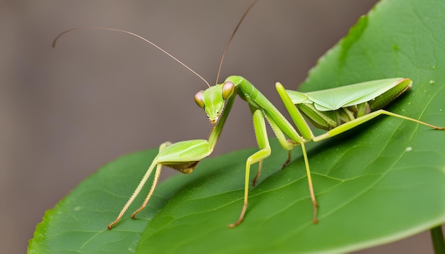 a praying mantis is sitting on a leaf