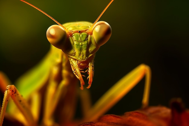 カマキリがカメラを見つめます。