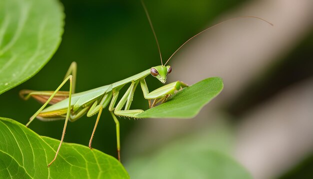 Photo a praying mantis with a large head and a large head