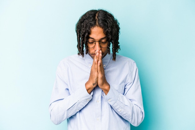 Praying showing devotion religious person looking for divine inspiration