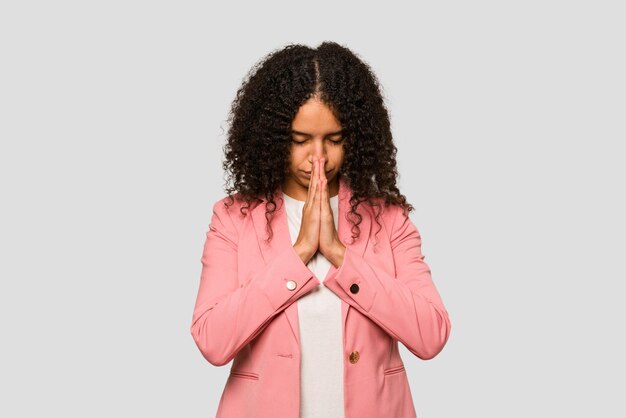 Photo praying showing devotion religious person looking for divine inspiration