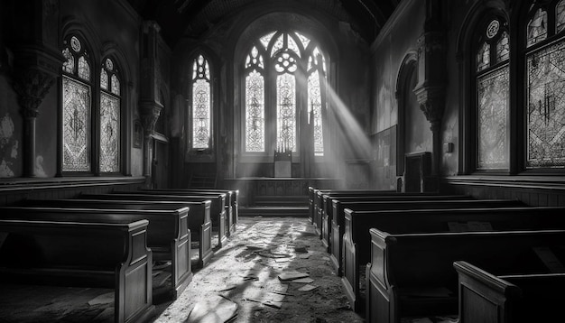 Praying in silence ancient chapel tranquil scene generated by AI