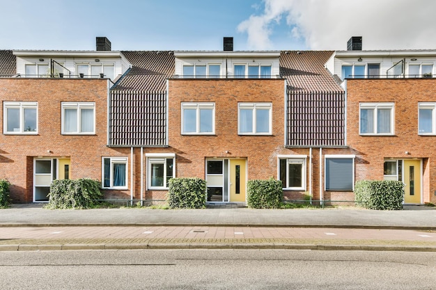 Precarious exterior view of multi-storey brick buildings