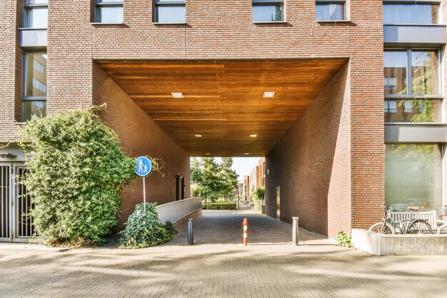 Precarious view of a multi-storey brick building