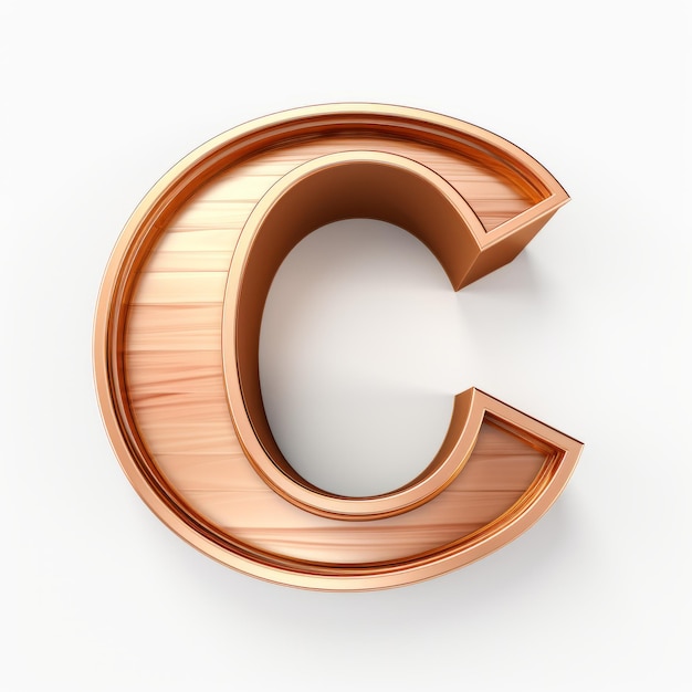 Foto precieze hyperrealisme 3d illustratie van houten letter c in gouden metaal