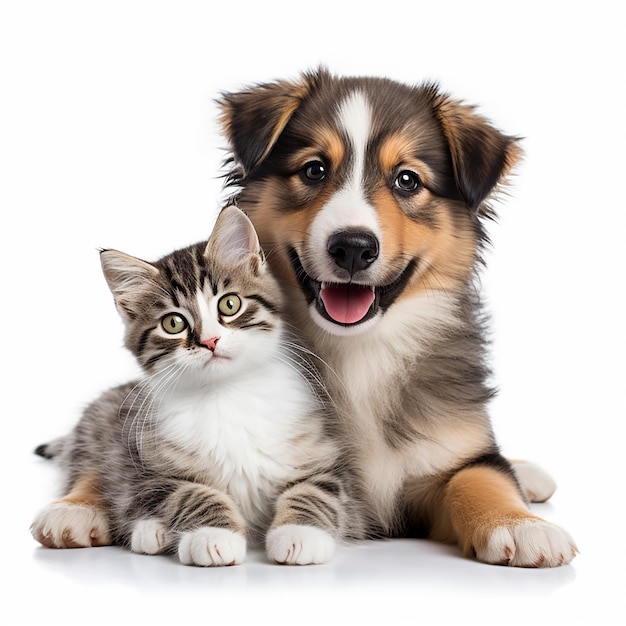 Precious Cat and Puppy Bonding in Pure White