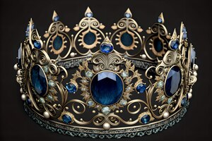 Photo a precious crown with sapphires a royal decoration