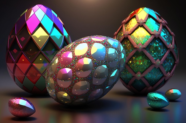 Precious easter eggs in iridescent colors ai generation