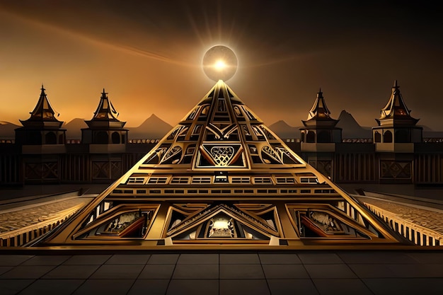 귀중한 장엄한 황금 피라미드 황금 조각 장식품 패턴 피라미드