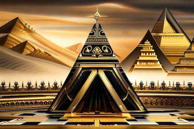 precious magnificient golden pyramid golden carved ornaments pattern pyramid