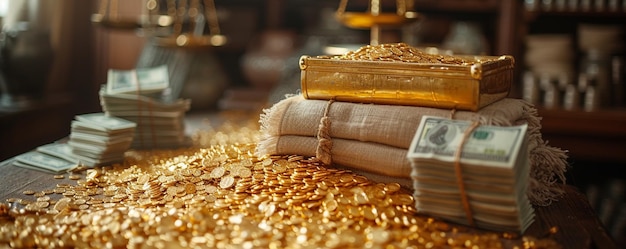 Photo precious metals trading with gold silver background