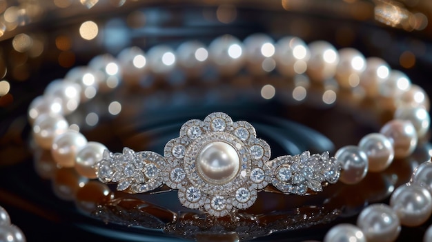 Precious pearls and diamonds arranged in a celestial pattern exuding celestial elegance