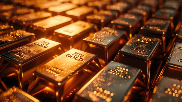 Precious shiny gold bars Background for finance banking concept Trade precious metals Bullions